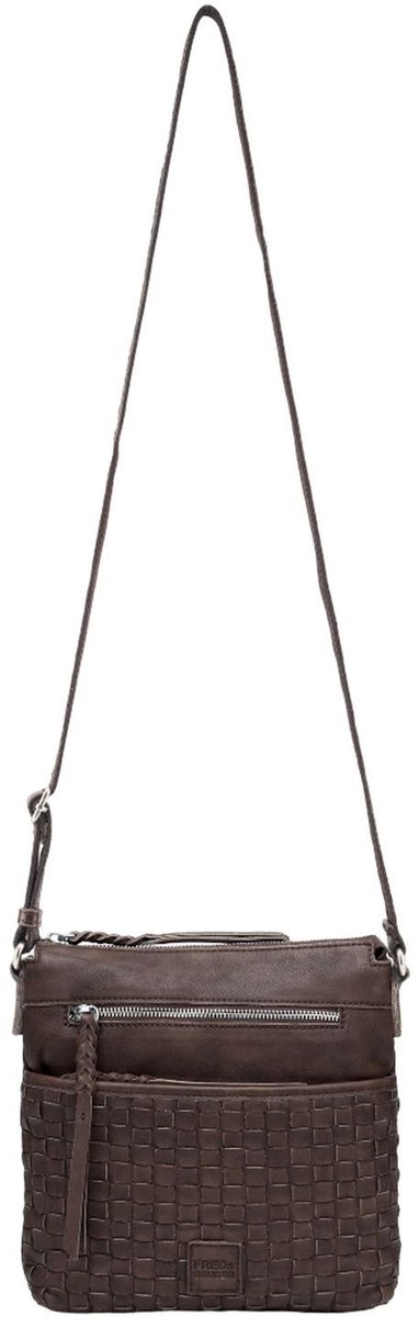 FREDsBRUDER Leren schoudertas Calm Weave Collection Crossbag Dark Chocolate donkerbruin