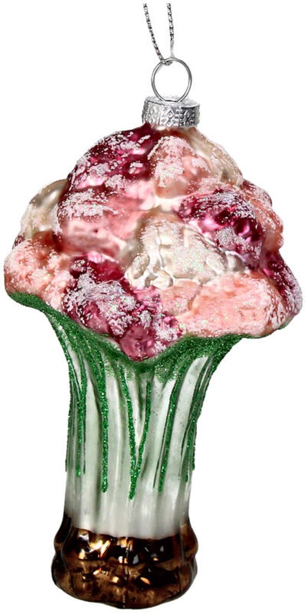 HD Collection Kerstornament Boeket Bloemen Multi Glas 12,5 cm – Kersthanger – Kerstboom Decoratie