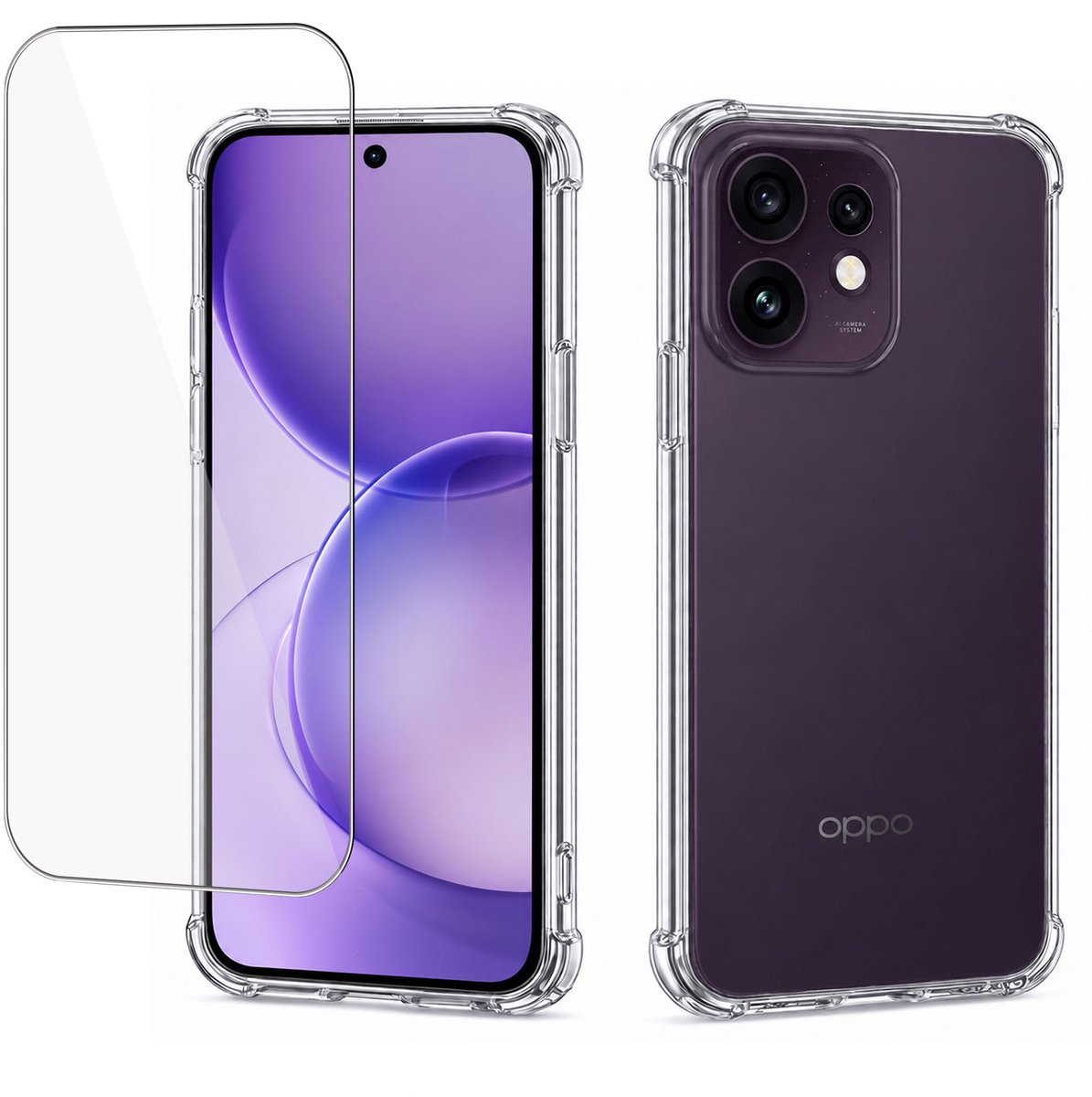 Hoesje met screenprotector geschikt voor OPPO Reno 16 5G / Reno 16 Pro 5G - Luchtkussens - Siliconen Hoes - Gehard Glas - Transparant - geschikt voor OPPO Reno 16 5G / Reno 16 Pro 5G
