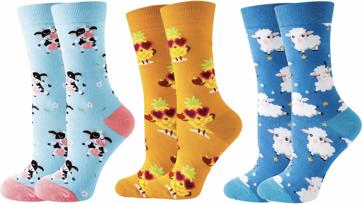 SilverAndCoco - 3 Paar Gekke Vrolijke Foute Sokken / Leuke Grappige Happy Oranje Dikke Warme Huissokken Dames & Heren Kerstcadeau pakket / Thermosokken Katoen / Wintersokken Mannen en Vrouwen Socks Sinterklaas Schoen Kerst Cadeautje