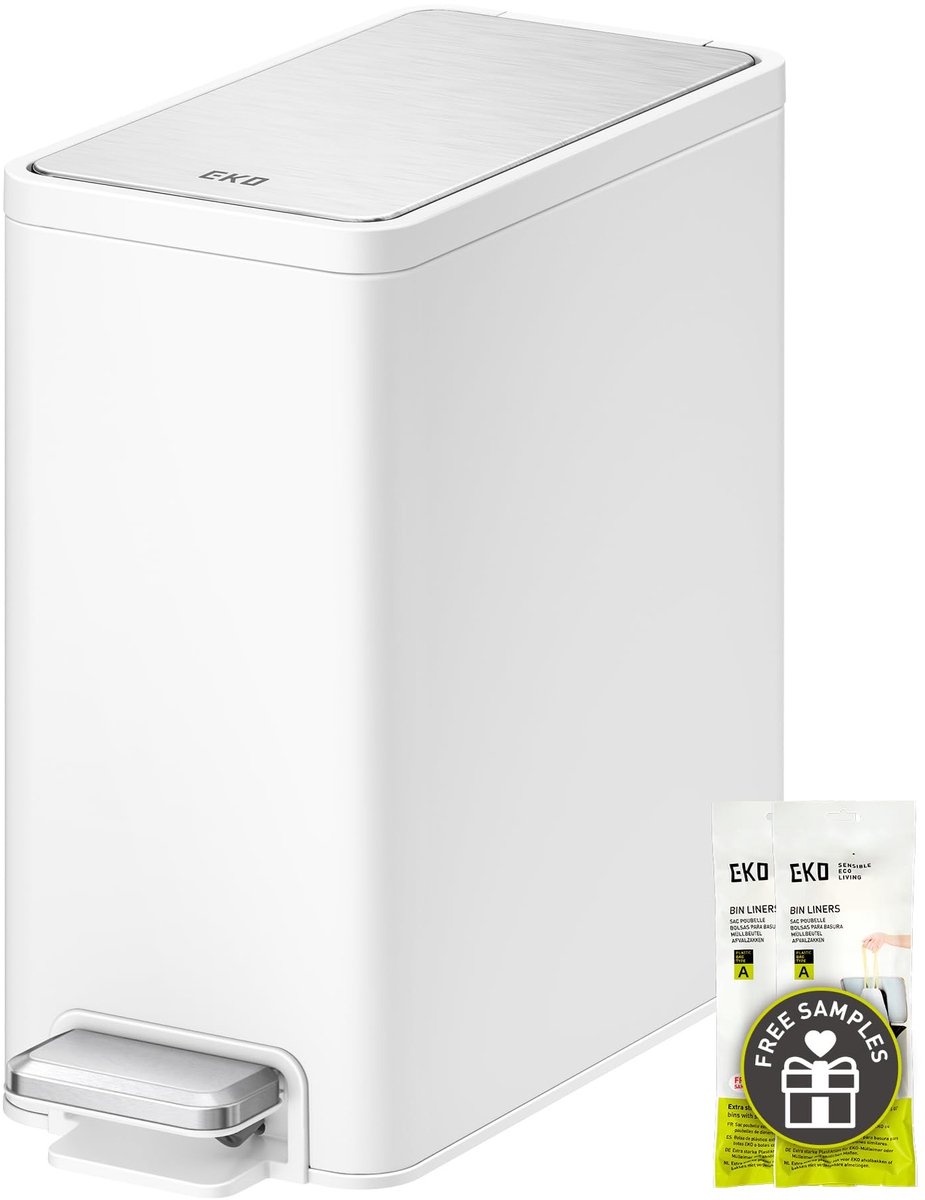Solidchoice - Smalle Badkamer Prullenbak met Deksel, 6L, RVS, Wit