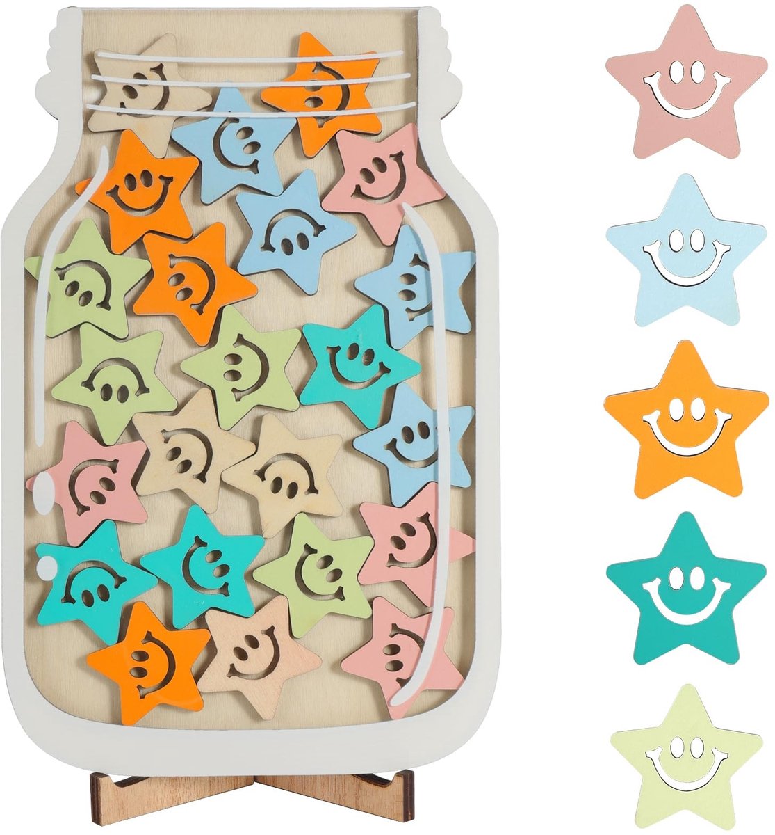 Solidchoice - Sterrenbeloningspot voor Kinderen met 25 Sterren en Houten Houder