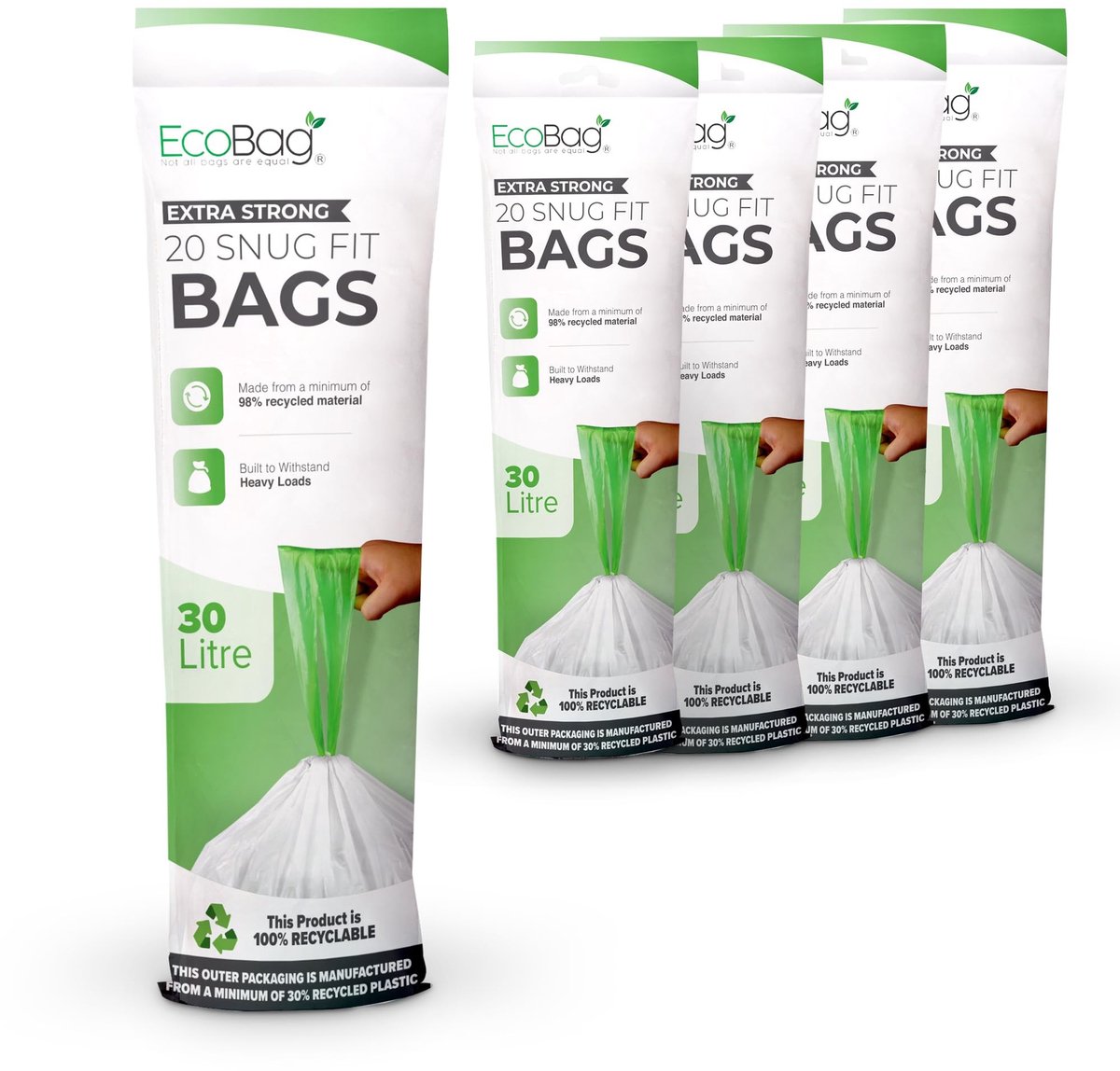 Solidchoice - 100 Stuks Witte Keukenafvalzakken met Trekkoord - 30L