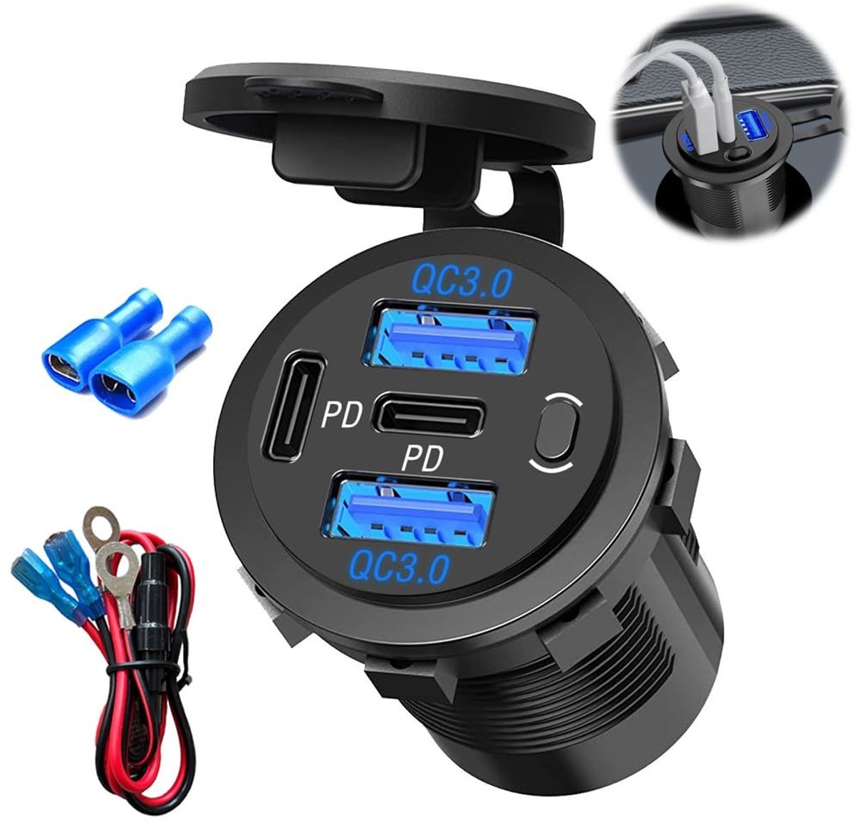 Solidchoice - 4 Poorten USB Auto Lader met Snelle Oplaadfunctie
