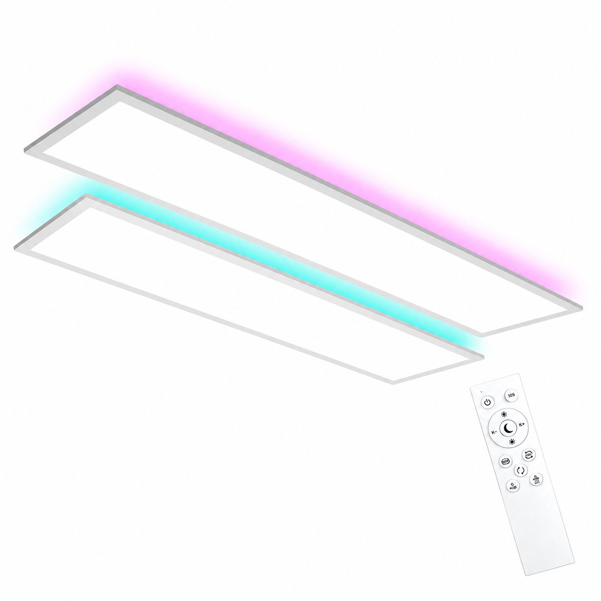 Oraymin Set van 2 LED Plafondlampen 120x30 cm - 40W - RGB Sfeerverlichting - Dimbaar met Afstandsbediening