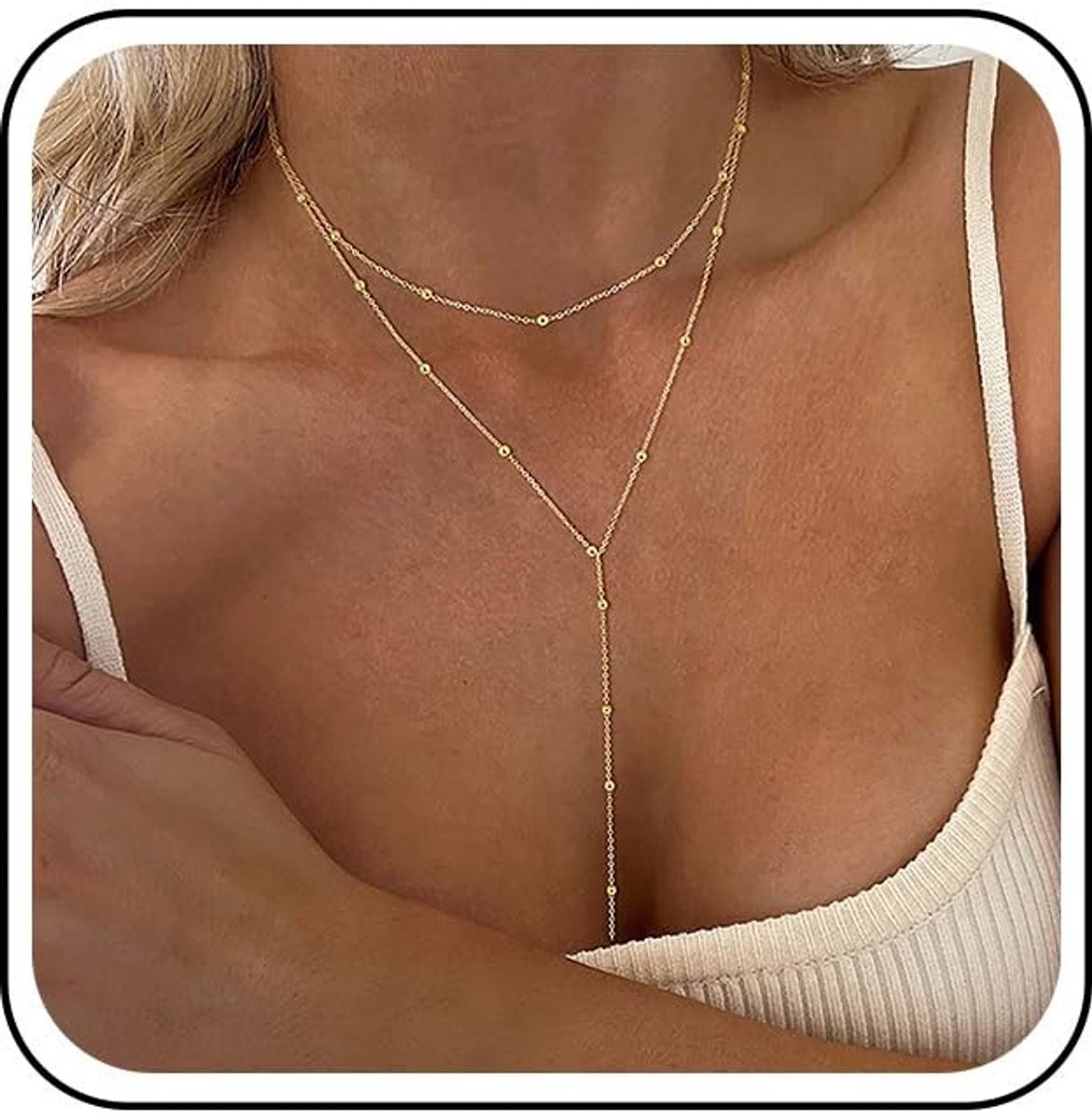 Solidchoice - Vintage Laag Satelliet Y Ketting voor Dames