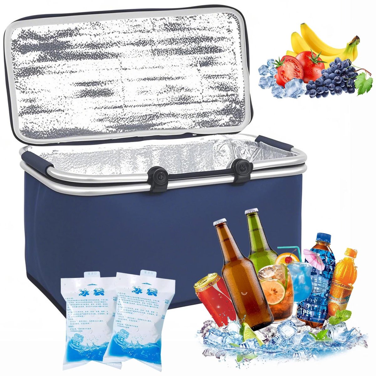 Solidchoice - Vouwbare Koeltas 30L met 2 Koelaccu's voor Picknick en Kamperen