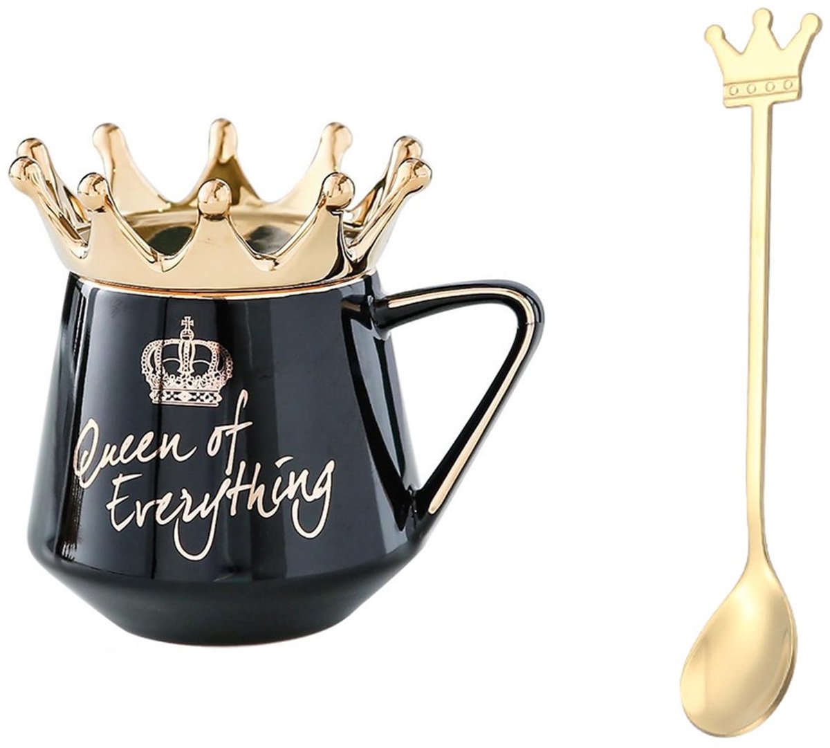 Solidchoice - Keramische Koffiemok met Deksel en Lepel 300ml