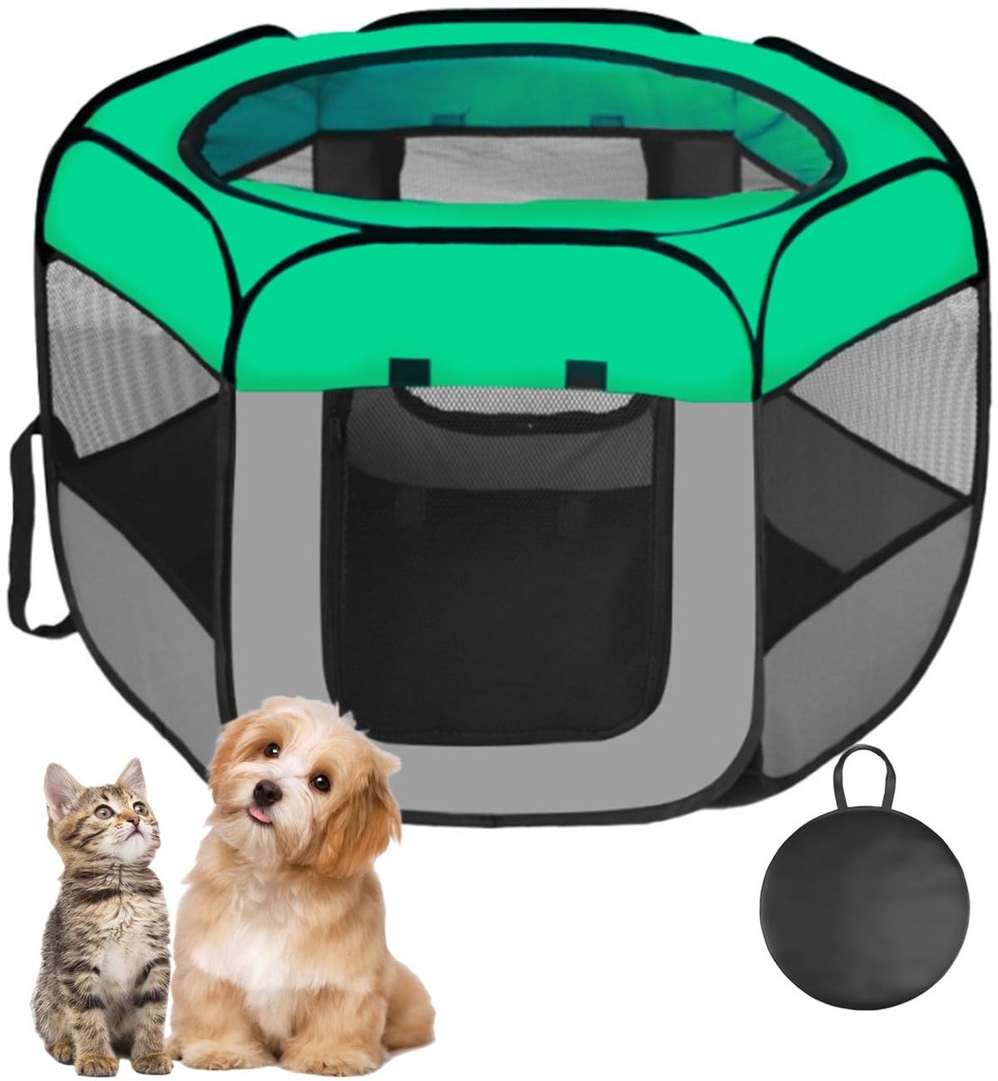 Solidchoice - Opvouwbare Pet Playpen, Dierenafsluiting voor Honden en Katten, Inclusief Draagtas, M, Smaragdgroen