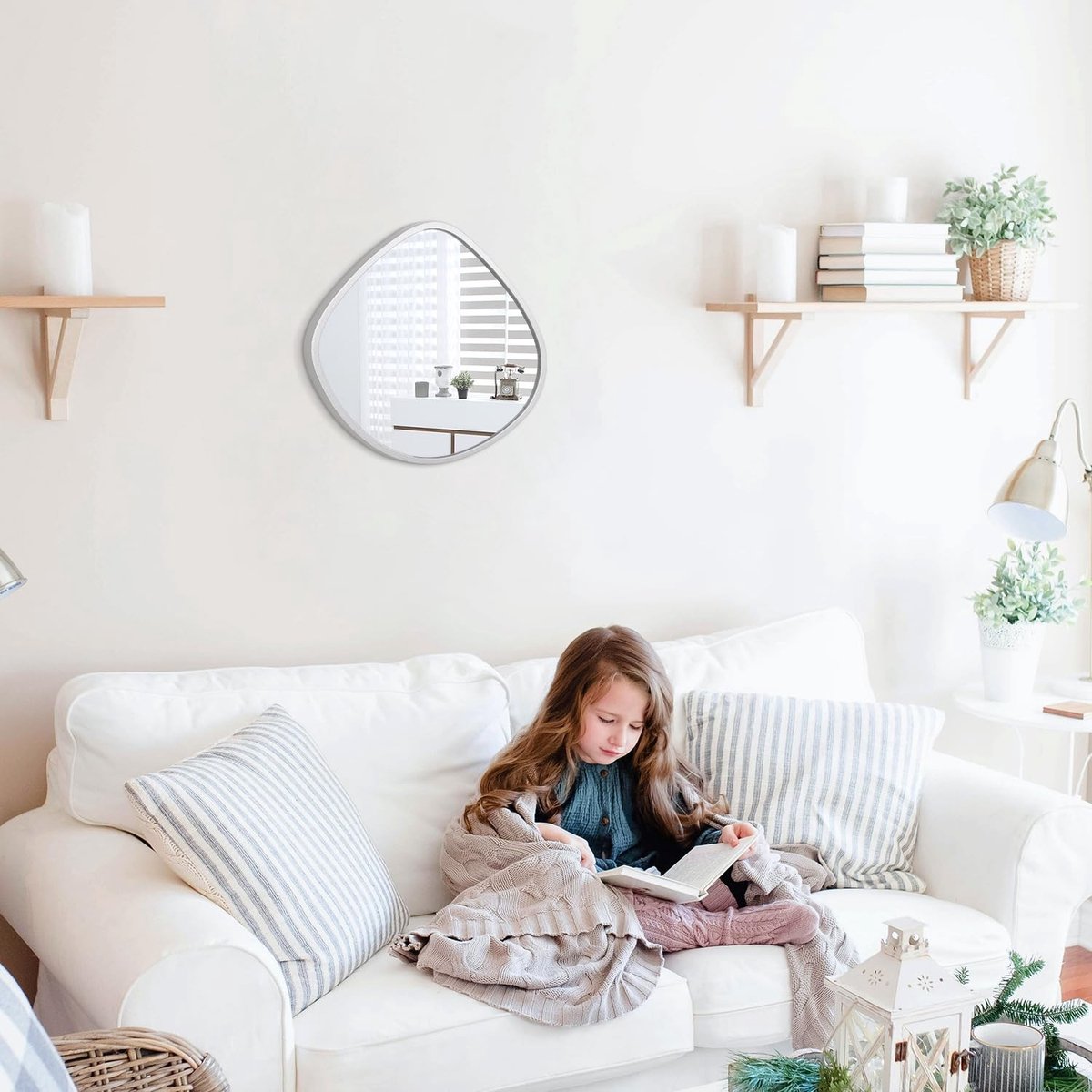 Solidchoice - Kleine Asymmetrische Wandspiegel met Houten Frame