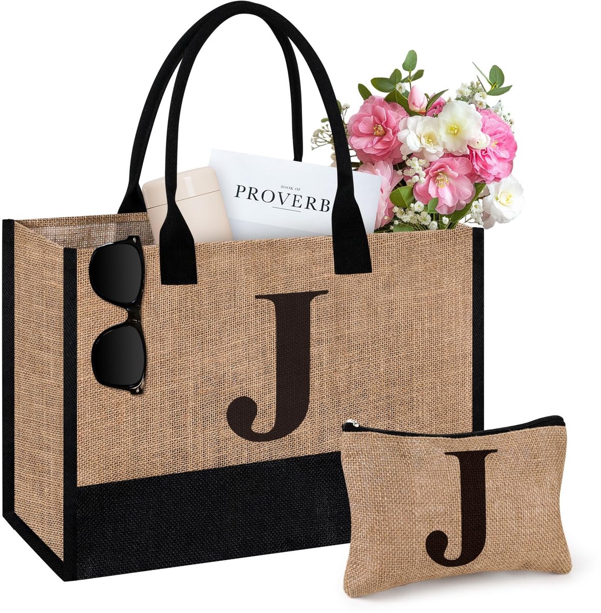 Solidchoice - Jute Tote Bag met Cosmetica Tas Set