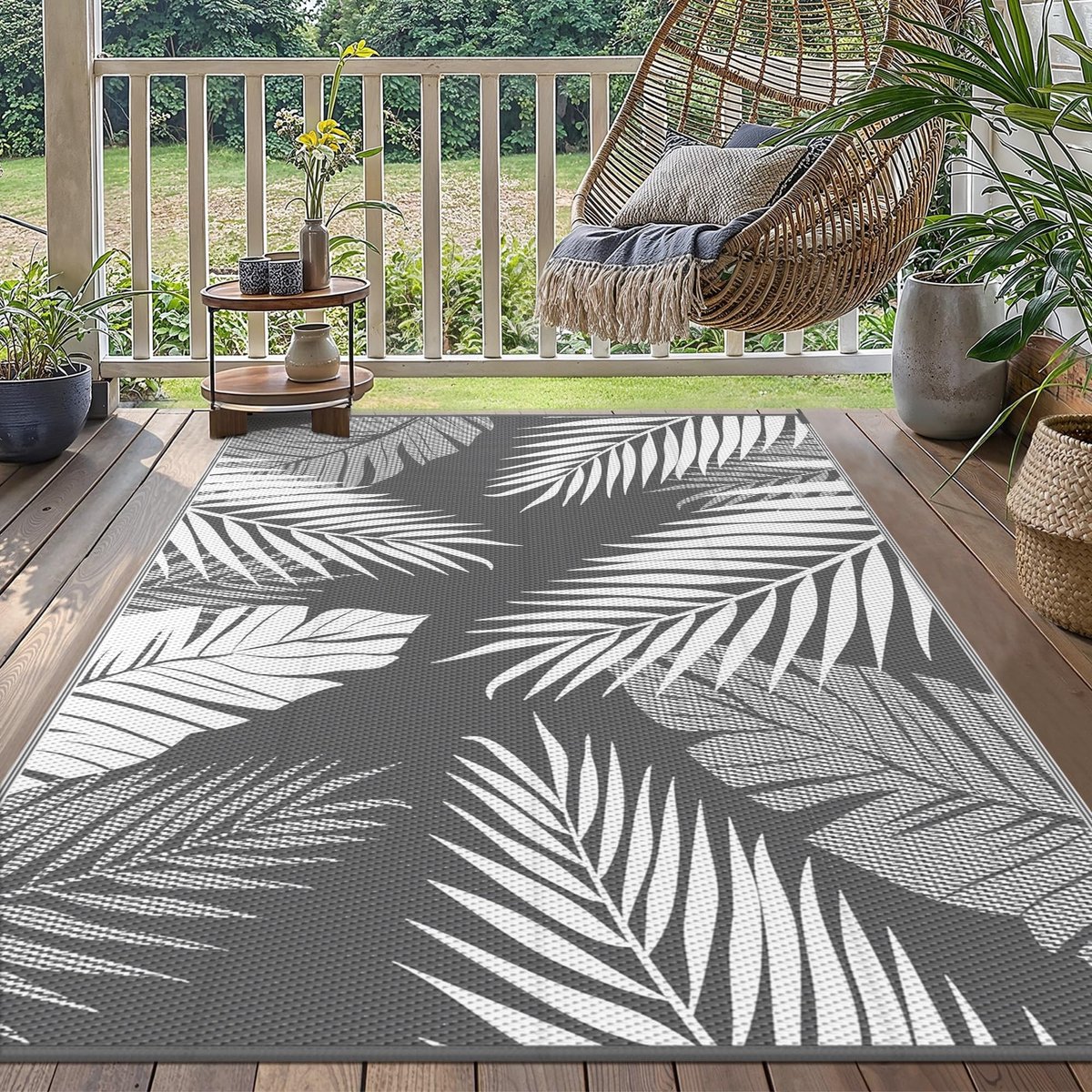 Solidchoice - Waterproof Outdoor Rug 150 x 240 cm met Bladerenpatroon