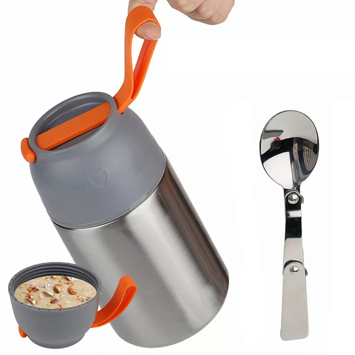 MODFU geïsoleerde voedselcontainer 650 ml van RVS – thermosbak met lepel voor warme en koude maaltijden