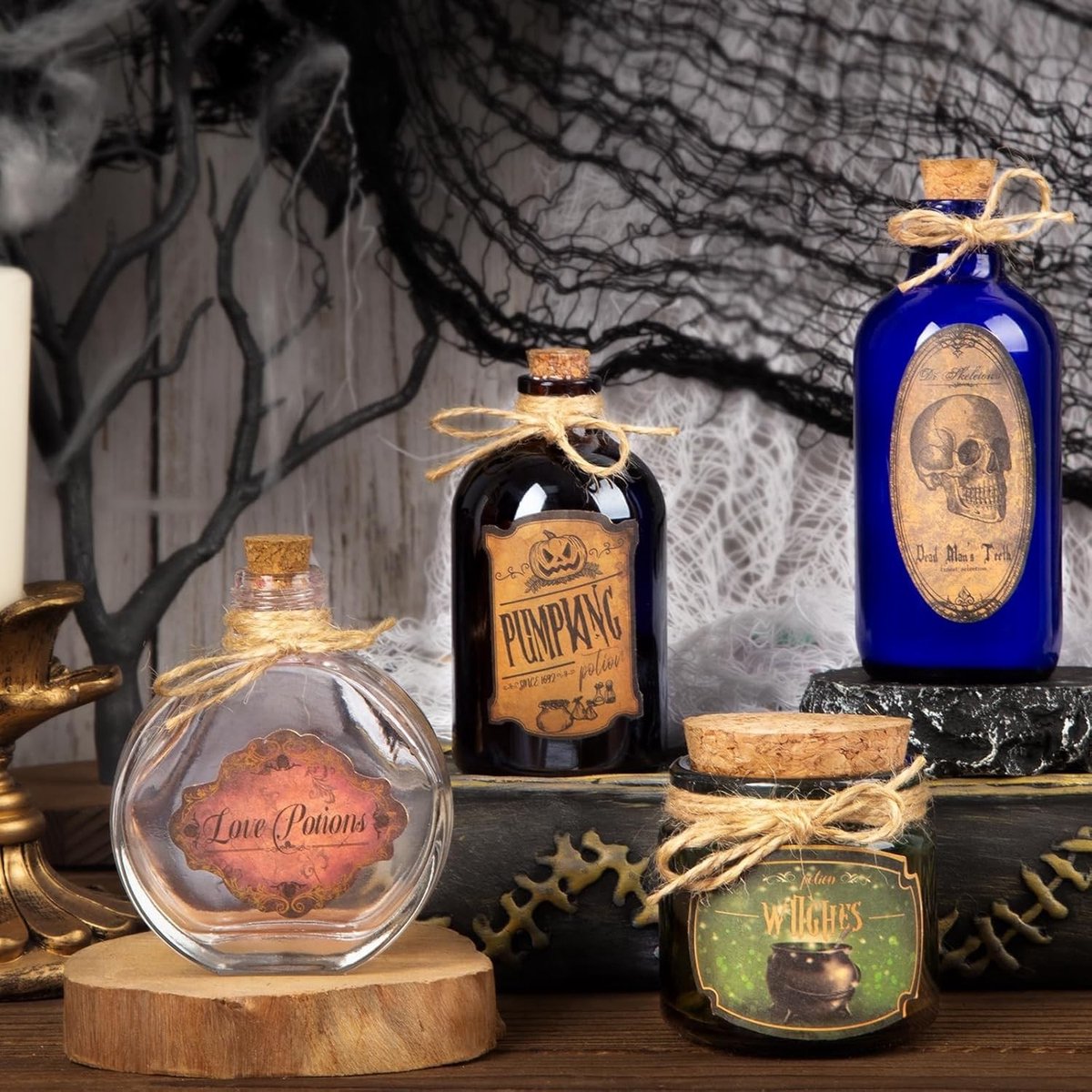 Solidchoice - Set van 4 Glazen Toverdrankflessen voor Halloween Decoratie