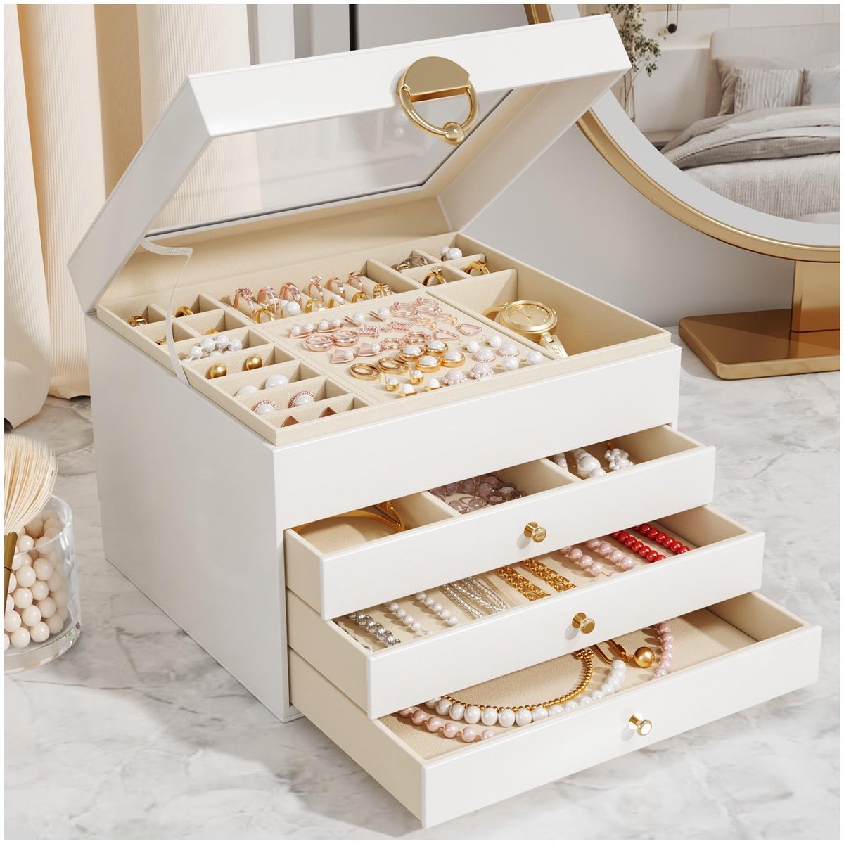 Solidchoice - Grote Sieradenbox met 4 Niveaus en Transparante Deksel