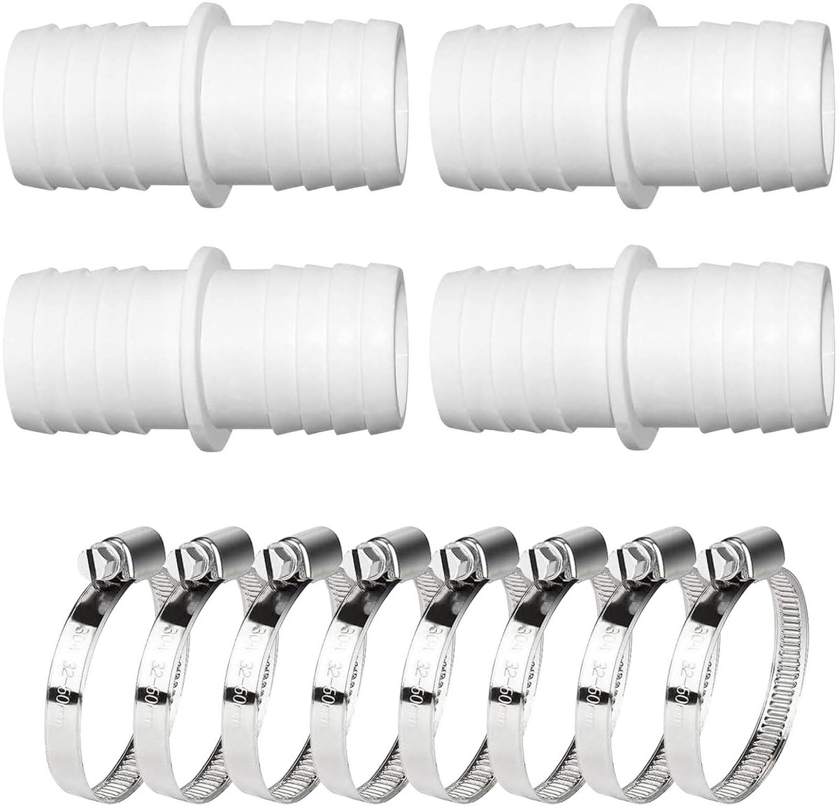 Solidchoice - Set van 4 Zwembadslangadapters 38 mm met Roestvrijstalen Klemmen