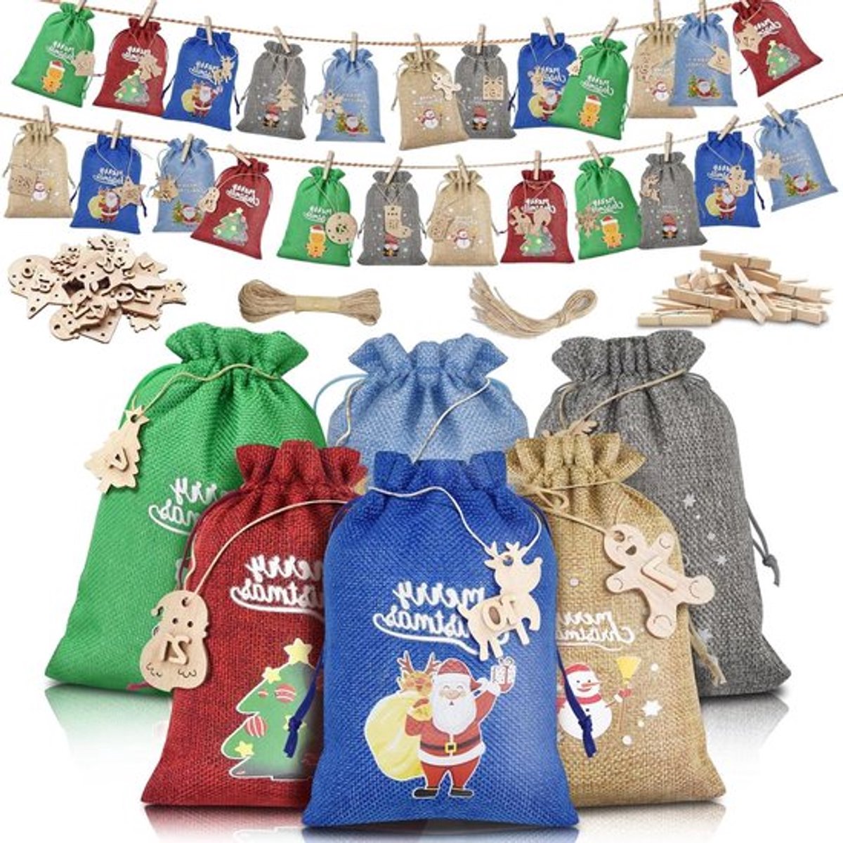 Adventskalender voor het vullen met 24 vakjes - Kerst decoratie en cadeauverpakking