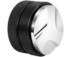 Verstelbare koffiedispenser van 53 mm, gemaakt van roestvrij staal, met dubbele kop, compatibel met portafilters van 54 mm.