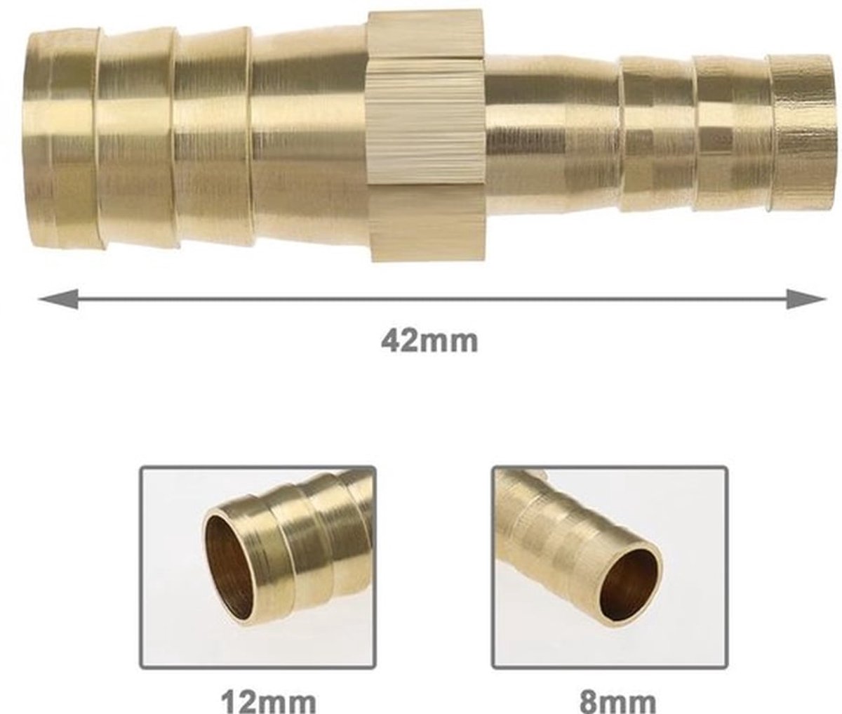 Messing Barb Reducer - Slang Fitting Adapter - Goudkleurig - Verloopstuk - Geschikt voor Luchtpijp en Brandstofpijp - 2 Stuks