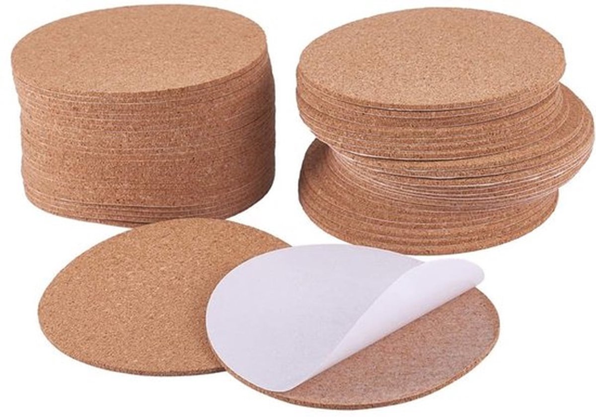 Kurkplaten 50 Stuks - Zelfklevend - Ronde Isolatie - Onderzetters - Vloeren/Muren - 10 x 0,2 cm - Doe-het-zelf Projecten - Isolatieplaten