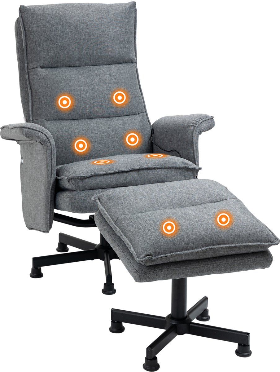 HOMCOM-Massagesessel mit Fußhocker-Leinen (100 % Polyester), Schaumstoff, Mehrschichtplatte, Stahl-78L x 93B x 99H cm-Grau