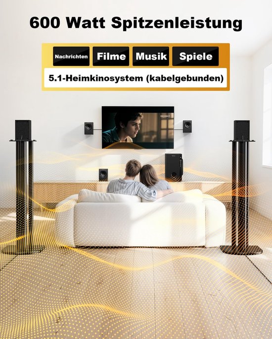 5.1 Home Cinema Set - 600W Surround Sound Systeem - Speakerset met 5,25 Inch Subwoofer - Home Cinema Luidsprekers voor TV en Film — afbeelding 2