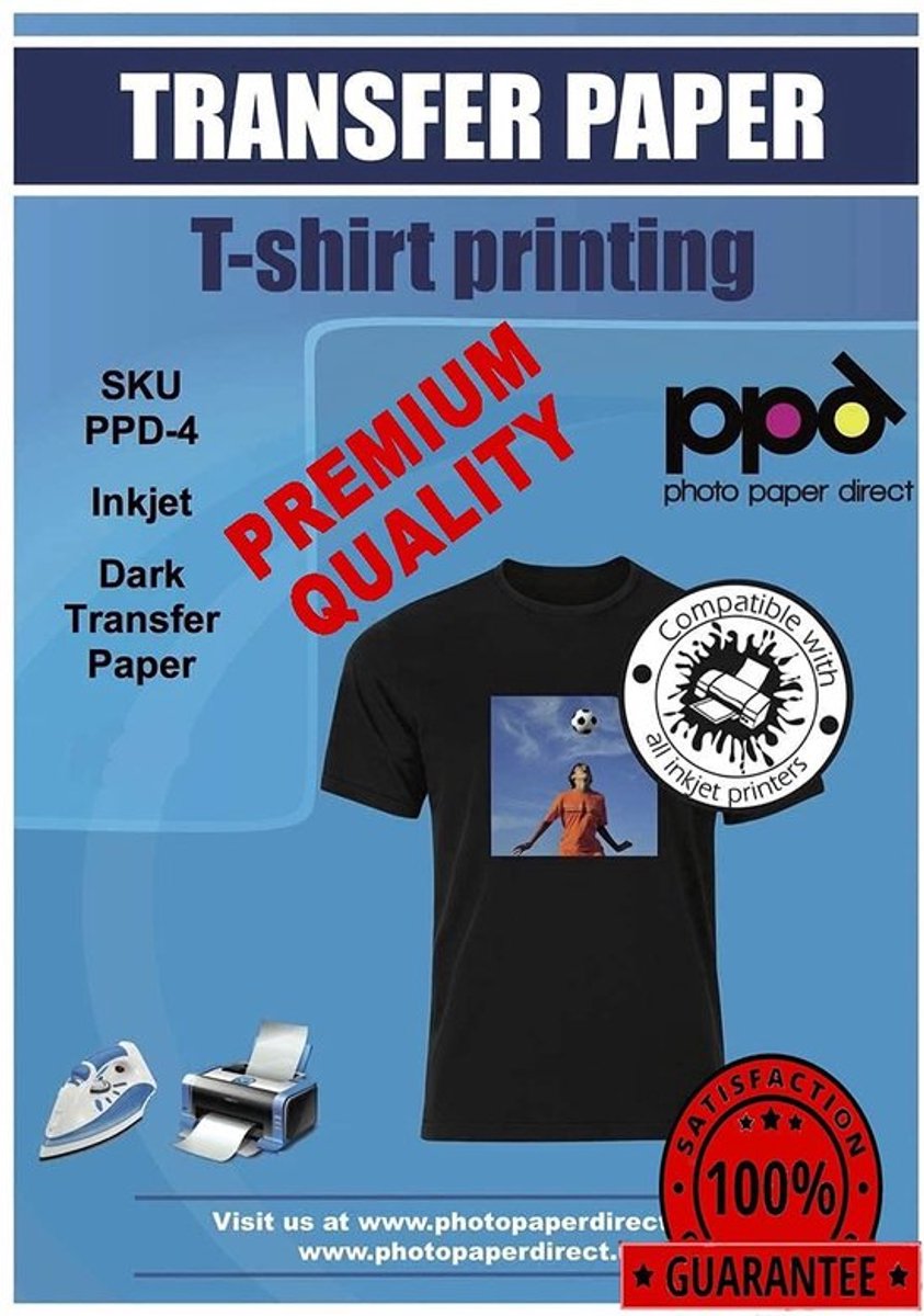 Transferpapier A4 - 20 Vellen - Premium Inkjet - Transferpapier Donkere Kleding - Geschikt voor Strijkijzers/Thermische Pers - Machinewasbaar - T-shirt Transfer