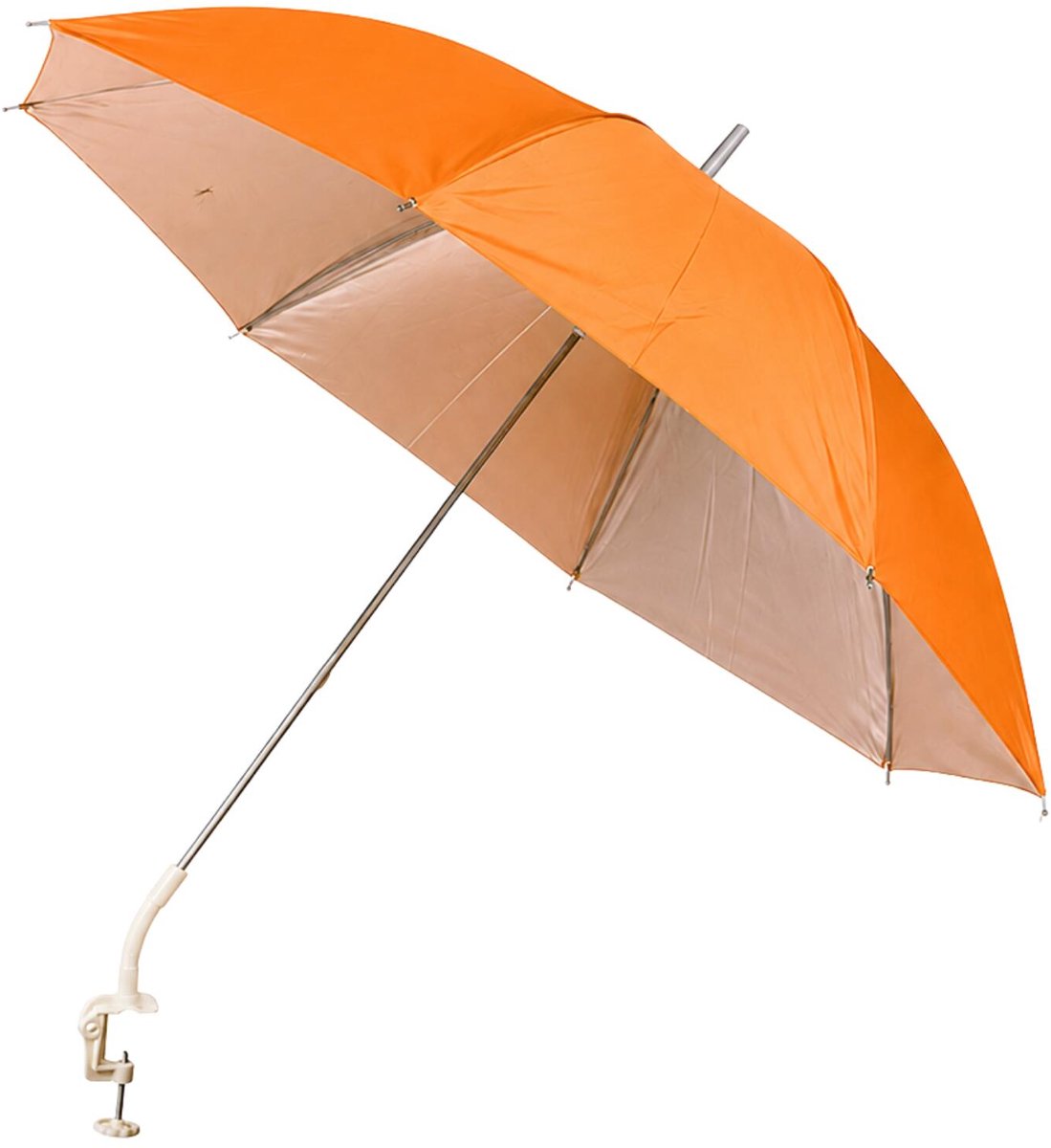 Free & Easy kleine parasol voor stoel, balkon of kinderwagen - D110 cm - oranje - kantelbaar/opvouwbaar - H86 cm - met vastzet klem