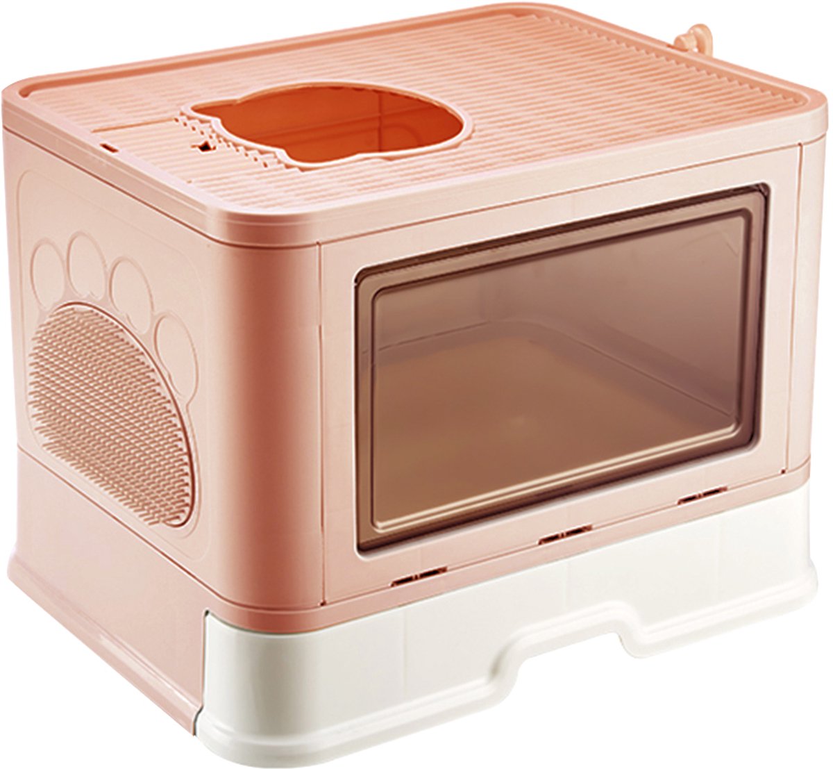 PIPIPOXER Kattenbak met lade -Kattentoilet - Opvouwbare Gesloten Kattenbak met Lade - 2 in 1 Open Kattenbak met Afneembare Deksel - Dubbele ingang/uitgang-50.8x40x37cm - roze