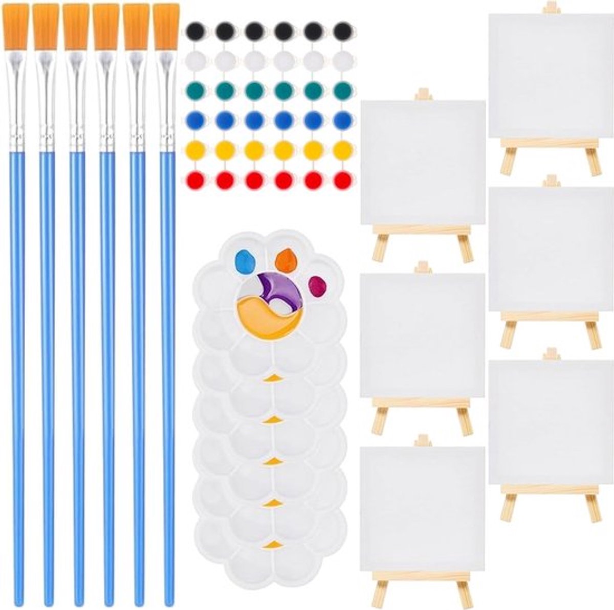 Mini schildersezelset met canvas en doeken - 30-delige set voor beginners, hobbykunstenaars en kinderen, ideaal voor schilderen en creatieve projecten