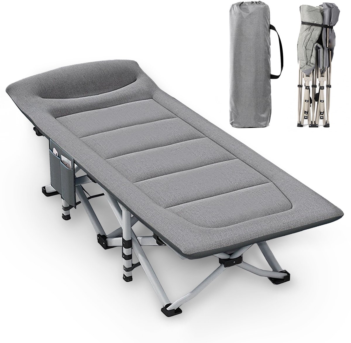 CALIYO Veldbed voor Vissen - Campingbed – Opvouwbaar Logeerbed met Kussen – 200x80 cm - tot 200 kg – Bedchair voor Karpervissen, Kamperen & Logeren