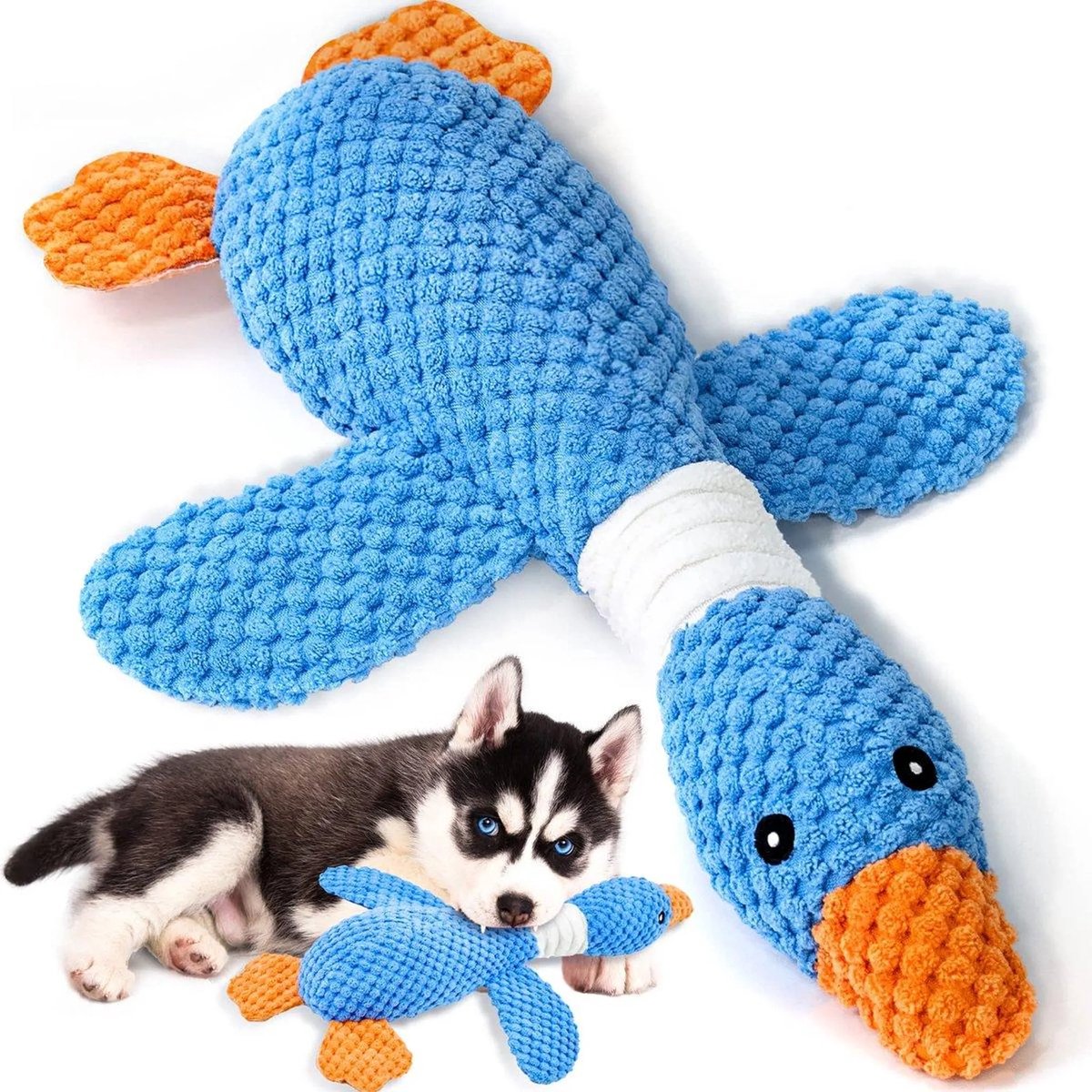 Casalora Honden Speelgoed – Pluche Gans 30×15x5 cm – Zacht Duurzaam & Interactief – Stevig Piepend Kauwspeeltje voor Honden – Geschikt voor Puppy’s en Kleine Honden – Blauw