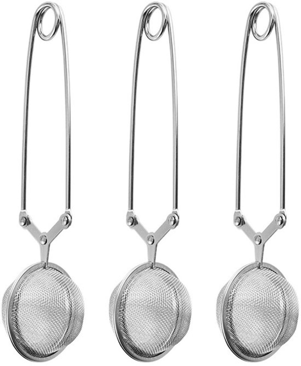 3 stuks Snap Ball theezeefjes met handvat losse voor theeblaadjes, kruiden en essentiële theefilters, 15,5 x 3,5 cm