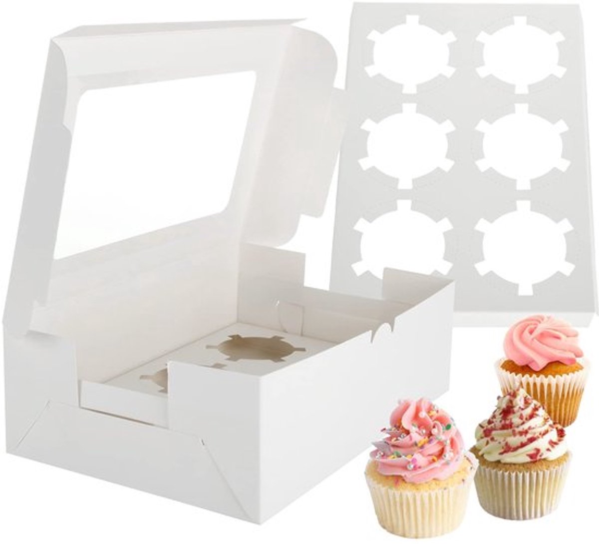 Cupcake-box 6 Gaten - Taartdoos - Muffinbox - Taartdecoratie - Karton - Transparant Venster