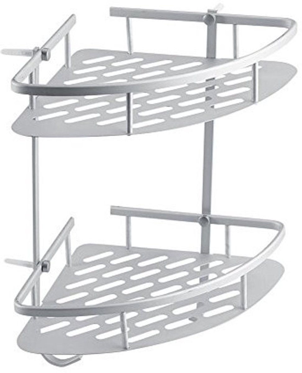 Hoekkast Modern Design - Hoekrek Douche - Hoekrek Badkamer - Aluminium - 2 Planken - Ruimtebesparend - Hoekopberger
