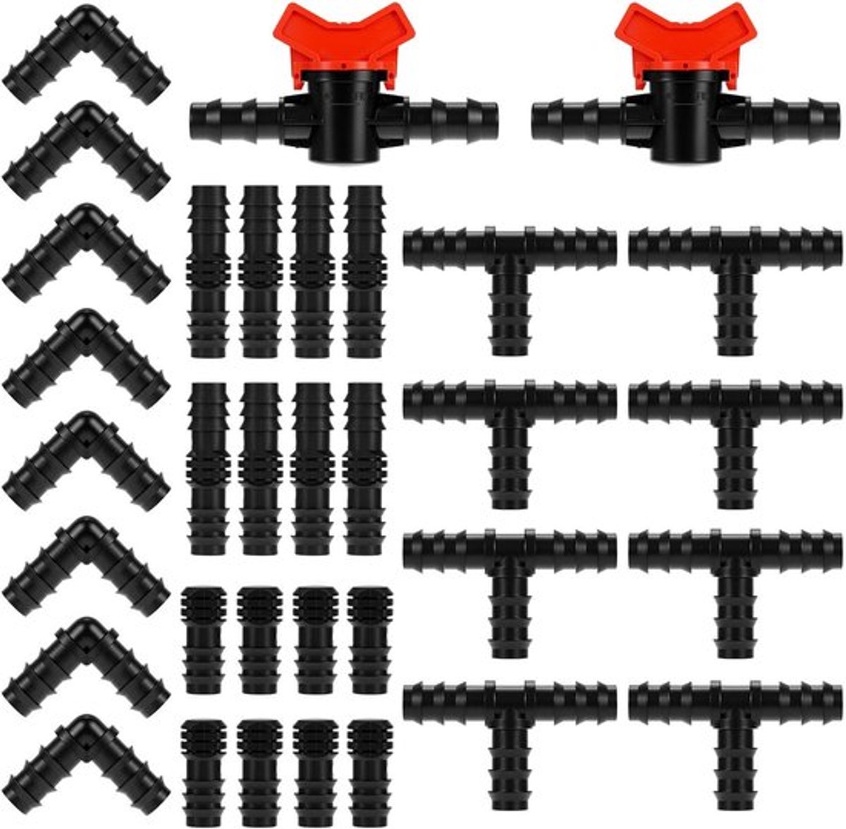 34-delige irrigatieaansluitset voor tuinsystemen, slangkoppelingen geschikt voor 1/2 inch irrigatieslangen