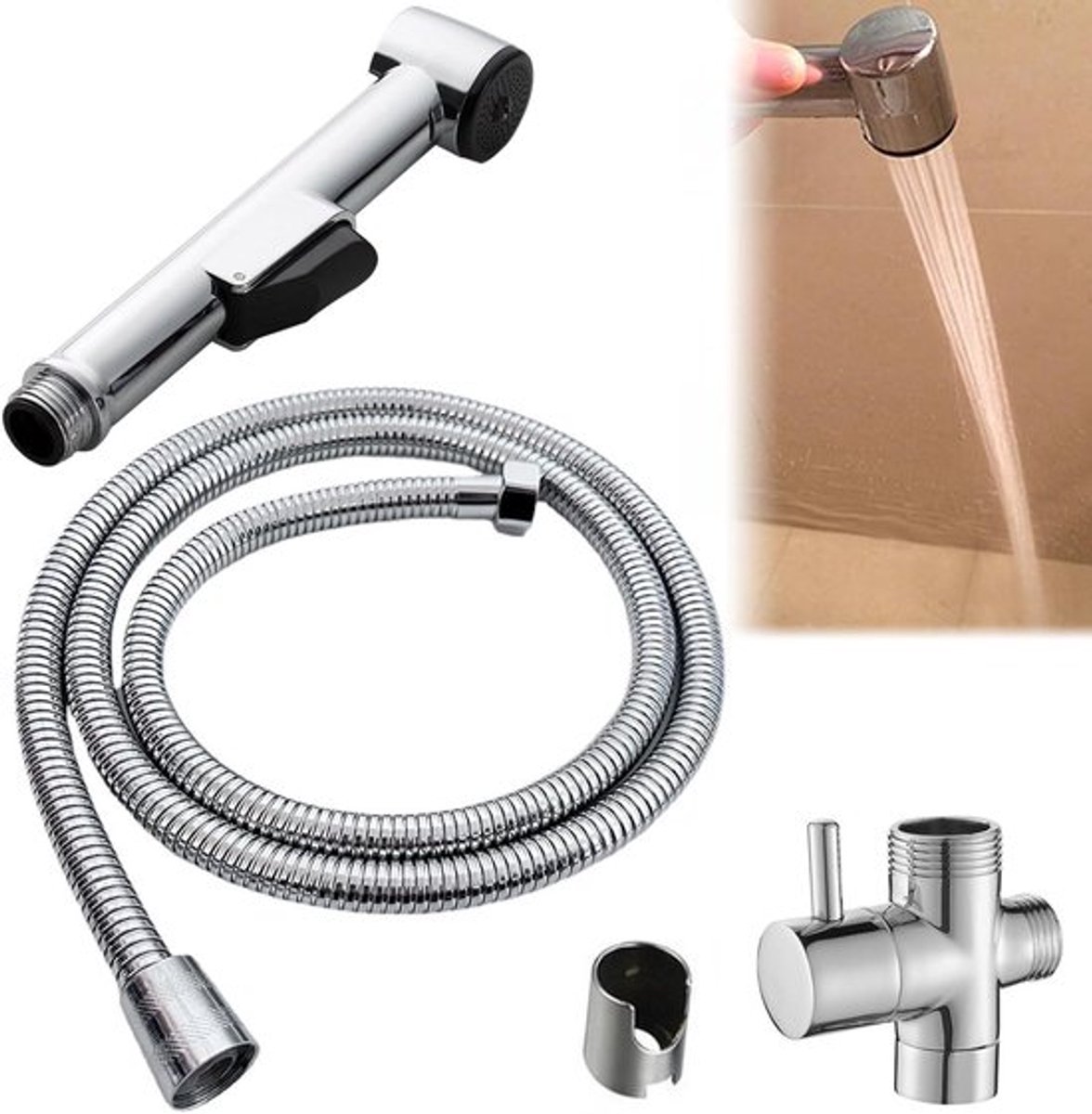 Hangende Toiletdouche Set met 150 cm Slang - Roestvrij Staal - Badkamer - Douche - Luiers - Dieren - Draagbaar