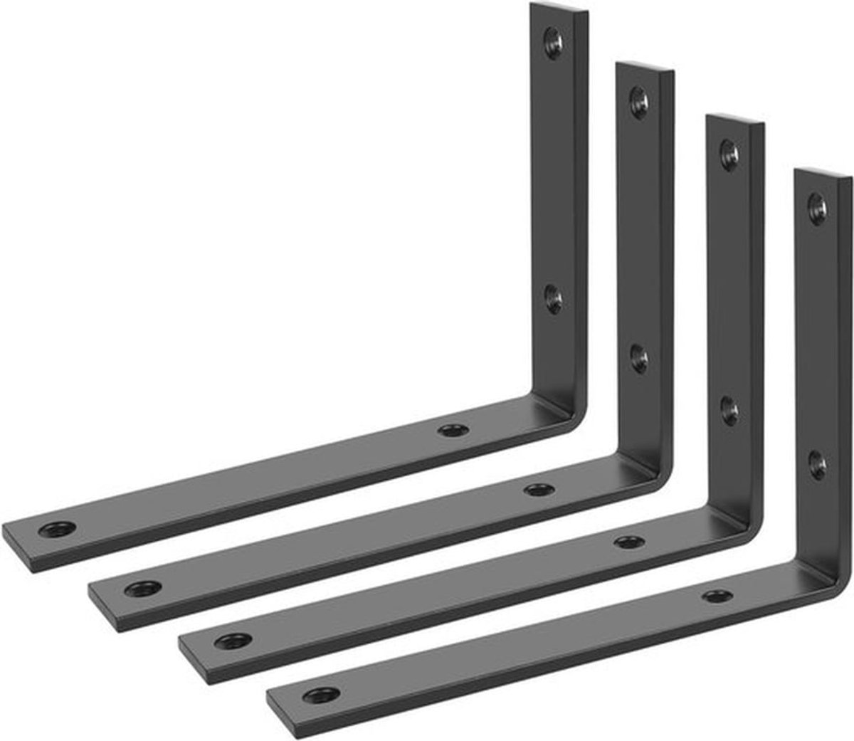 Metalen L-plankhoek voor wandmontage, 90 graden, zwarte plankbeugel, set van 4 - 200 mm x 150 mm
