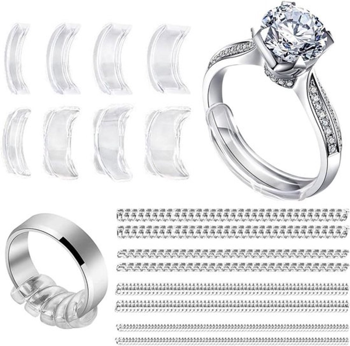 Ringmaatversteller - Siliconen - Onzichtbaar - Transparant - Ringbeschermer - Voor Losse Ringen - Siliconen Verkleiner - Geschikt voor Dames en Heren - (4 maten)