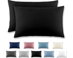 REDKEY Kussenslopen, 50 x 70 cm, set van 2 stoffen, voor bedkussens met verborgen ritssluiting, 100% microvezel, zacht en ademend, zwart