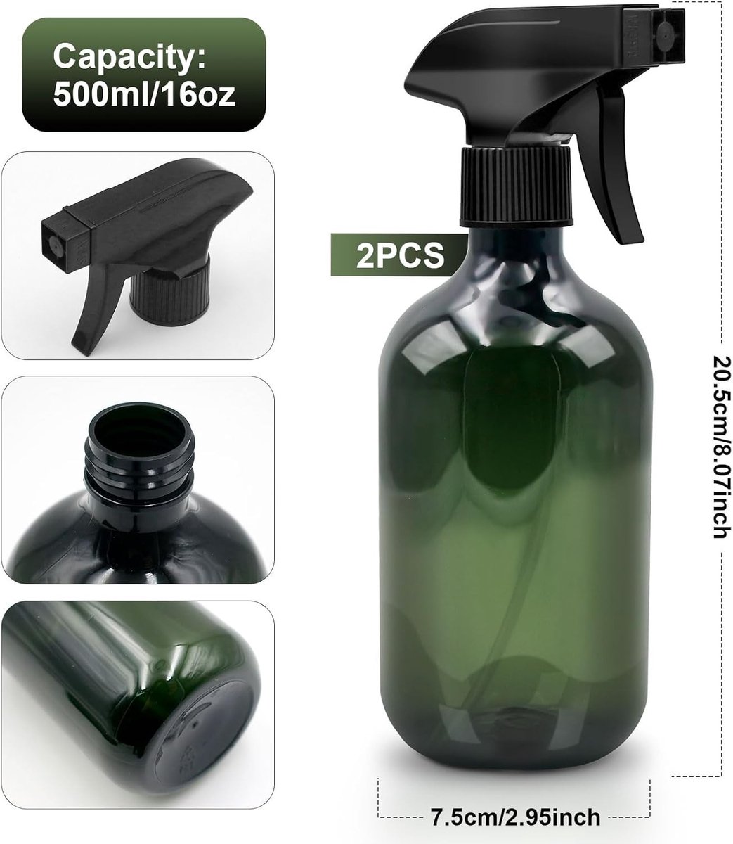 2 stuks spuitflessen, 500ml waterspuitfles voor planten, verstuikerspuitflessen, met verstelbare spuitpunten, lege waterspuitfles voor reiniging, huis, tuin, planten, kapper (Groen)