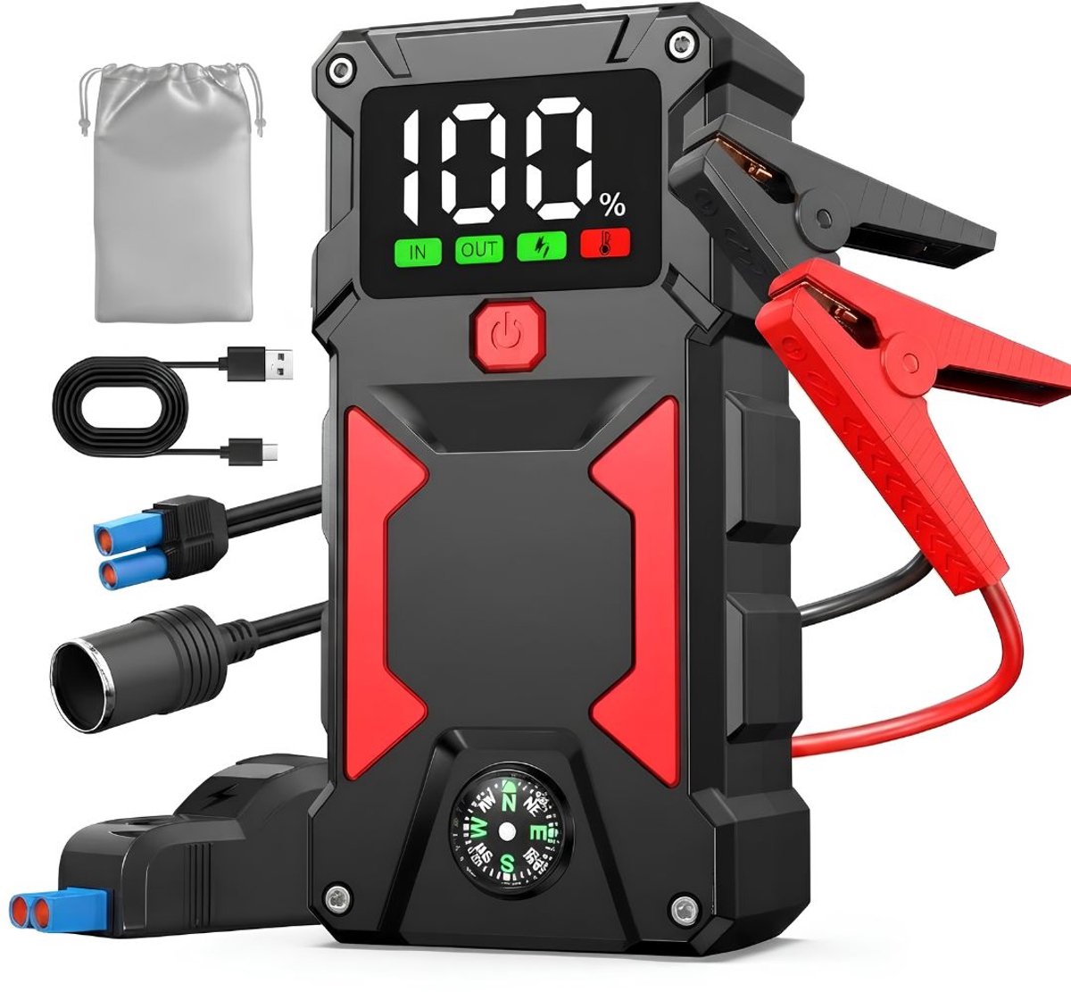 NIVA® Jumpstarter - Startbooster - Jumpstarter voor Auto - Zwart/Rood - 25cm x 14cm x 10cm