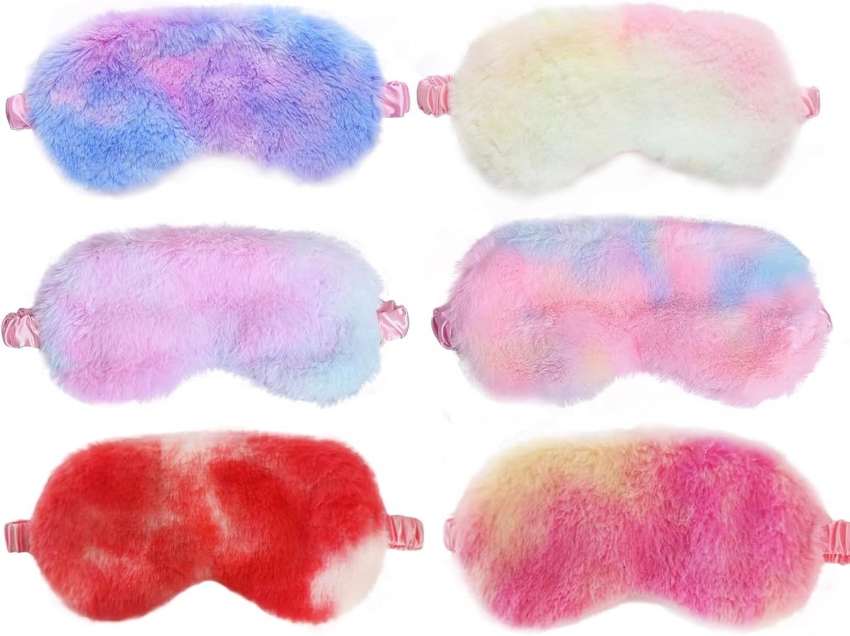 6 stuks slaap-oogmasker voor dames, slaapmasker, grappig pluche blinddoek, verduisteringsslaapmasker, meerkleurig, zacht oogmasker, pyjama-party, reisslaapmaskers voor kinderen, meisjes