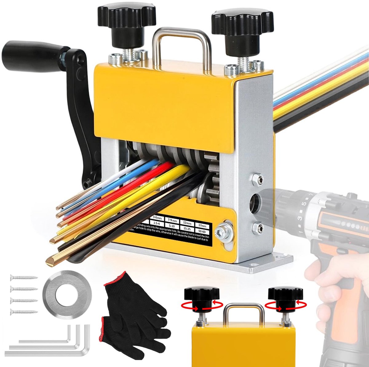 Kabelstripper Machine - Draadstripper - Draadpeller - 3-17 mm - 6 Kanalen - Handmatig en Elektrisch - Metaal Behuizing & Slijtvaste Messen - Voor Elektriciens en Koperrecycling