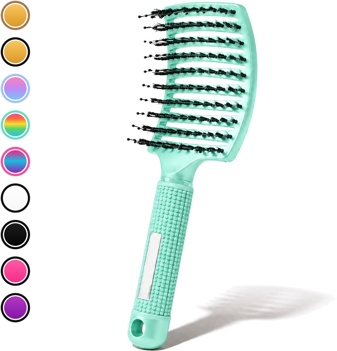 ÉLEVÉA® Haarborstel Antiklit - Curved - Anti Klit Borstel - Detangling brush - Haaraccessoires - Ergonomisch - Haarverzorging - Mintgroen