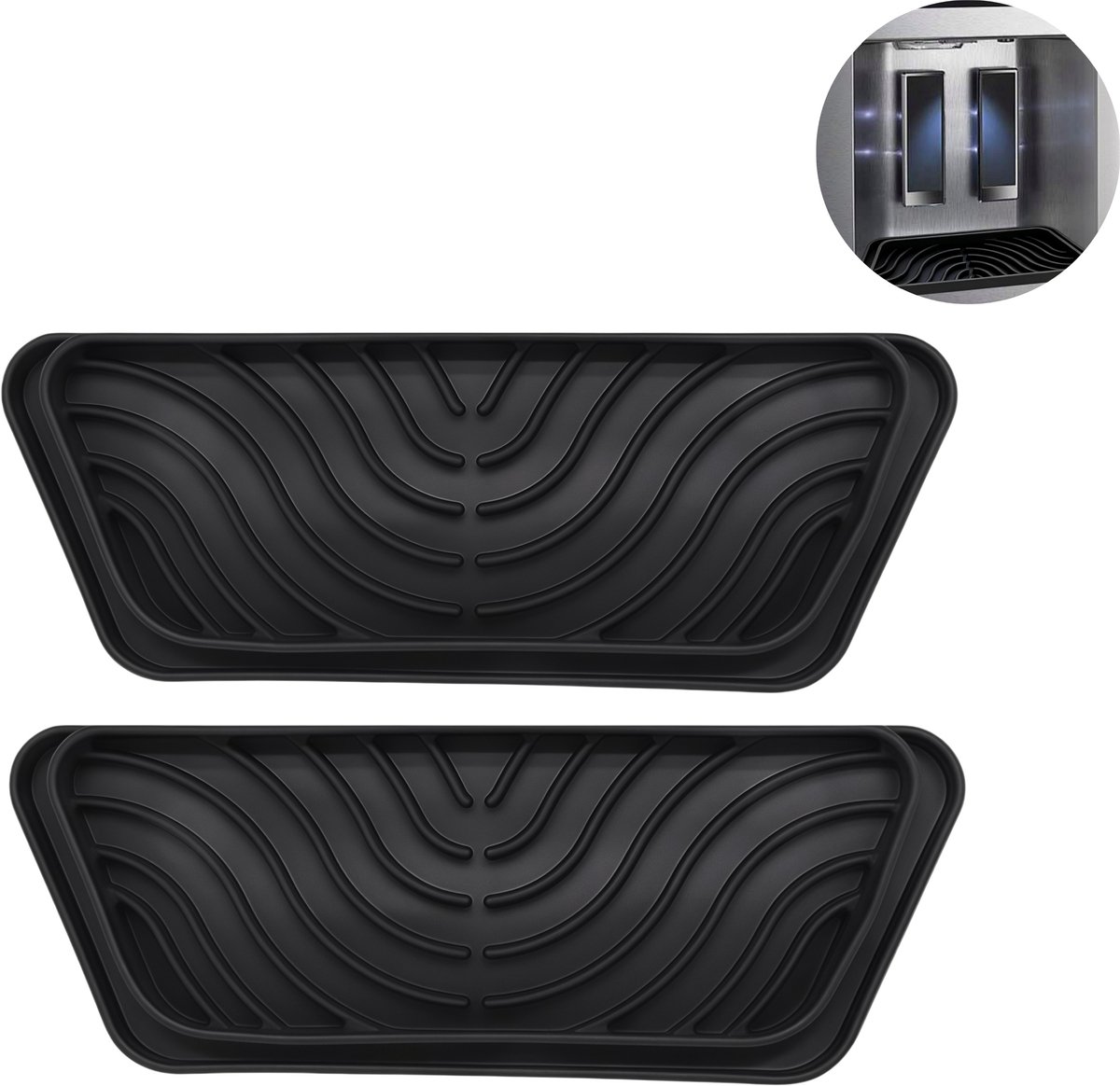 2 stuks - opvangbak voor waterdispenser - siliconen druipbak - wateropvangmat voor koffiemachine - spatwerend en waterbestendig - trapezium - 20.8x7.9cm - voor koffieapparaten en waterdispensers - zwart