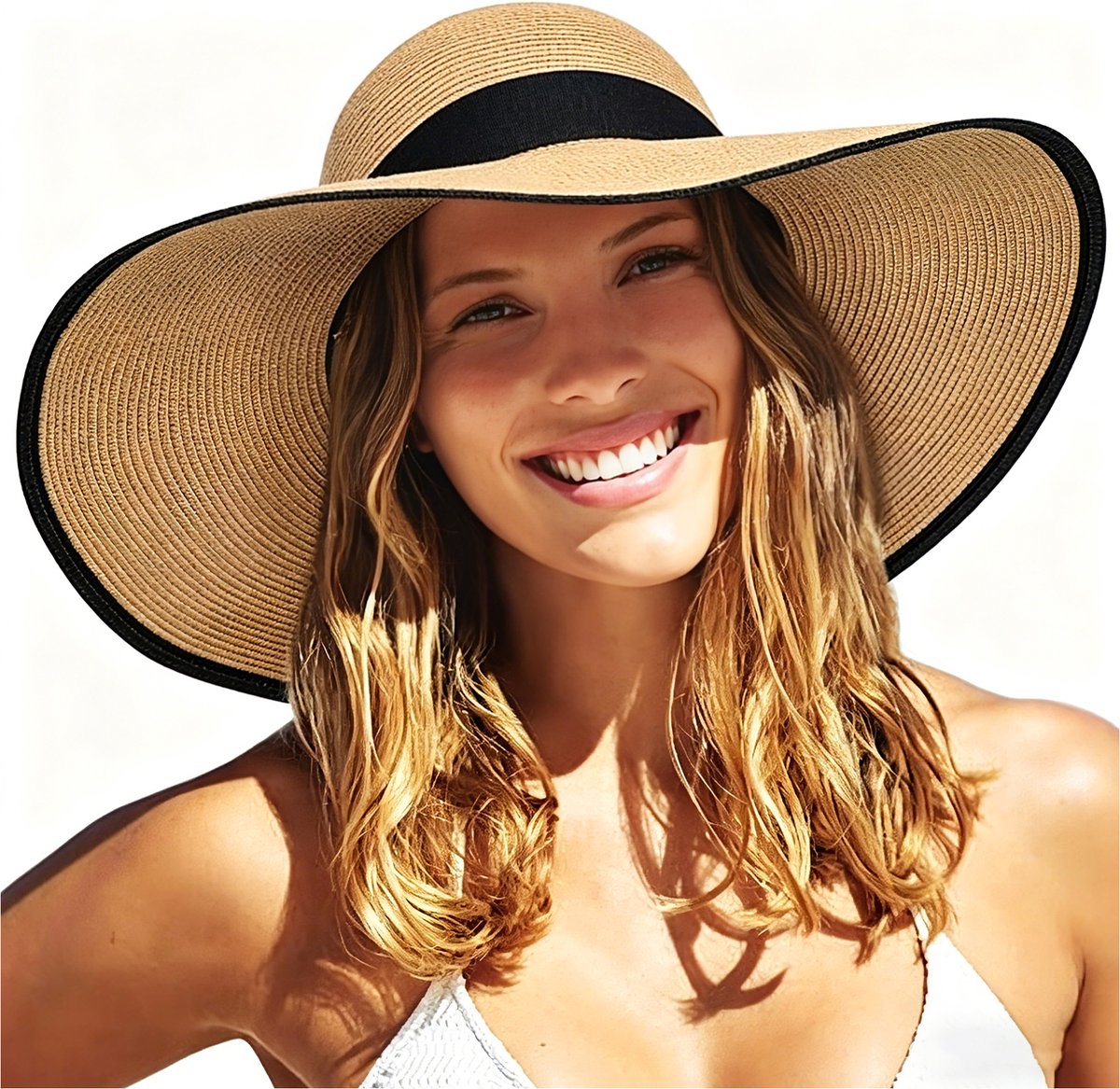 Dames strohoed - Panama hoed - Fedora - strandhoed - zonnehoed met brede rand - oprolbare strohoed - UPF 50+ - lichtgewicht strohoed voor reizen - zomervakantie