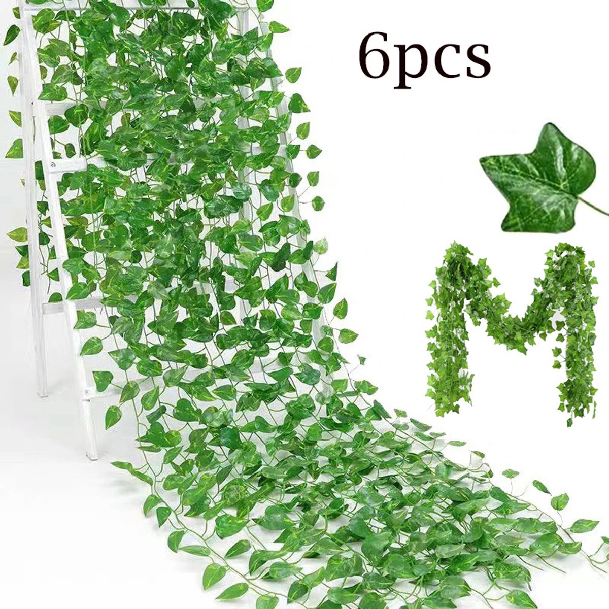 6 stuks 2 meter kunstmatige groene klimopbladeren, rotan klimopbladeren, klimplant, hangende slinger, doe-het-zelf, kunstbloemen, planten voor tuin, bruiloft, feest, huisdecoratie