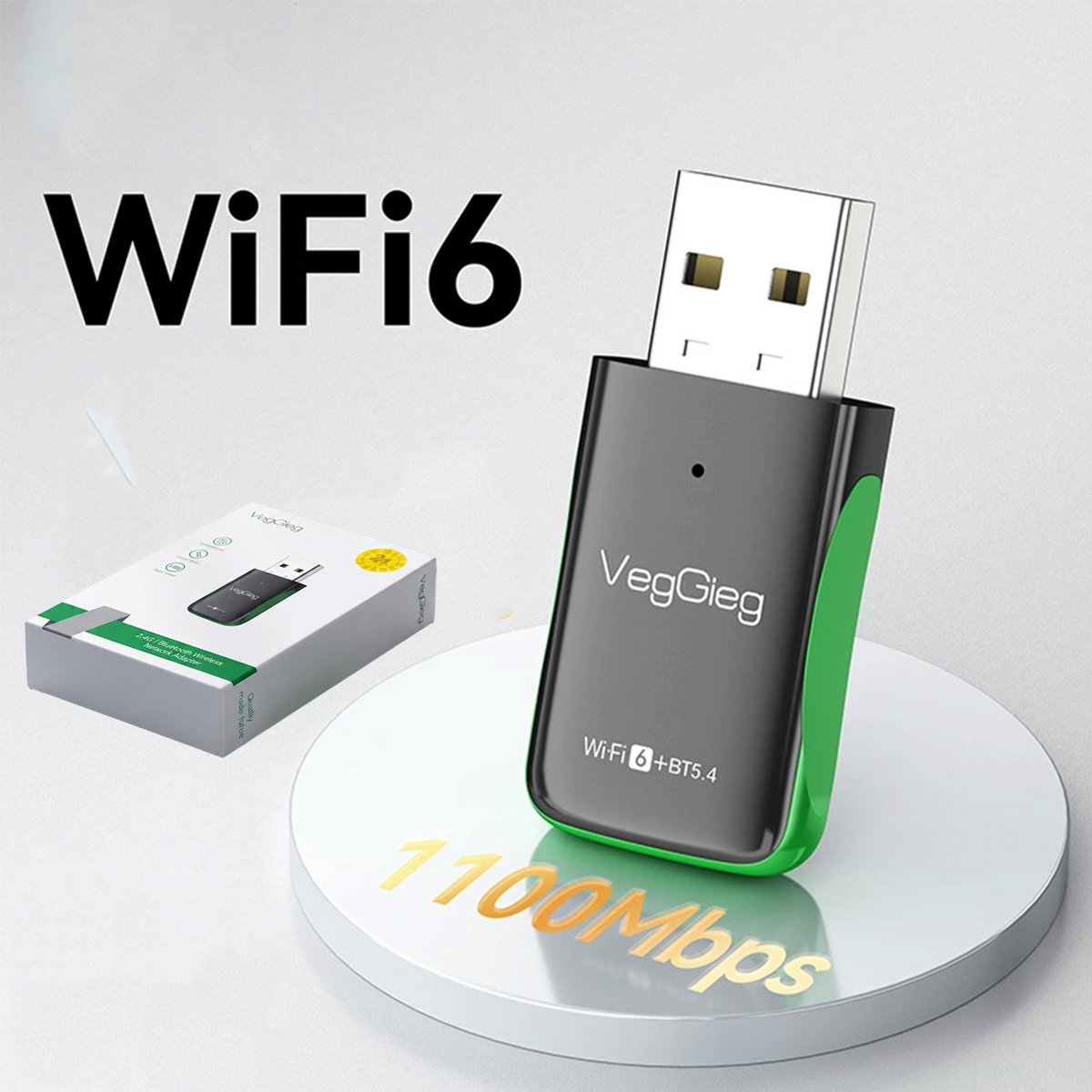 WiFi 6 Bluetooth 5.4 USB Adapter 1100 Mbps – Dual Band 2,4/5 GHz – Bluetooth & Draadloze Netwerkkaart – Plug & Play voor Windows 10/11 – Mini USB Ontvanger voor Laptop en PC