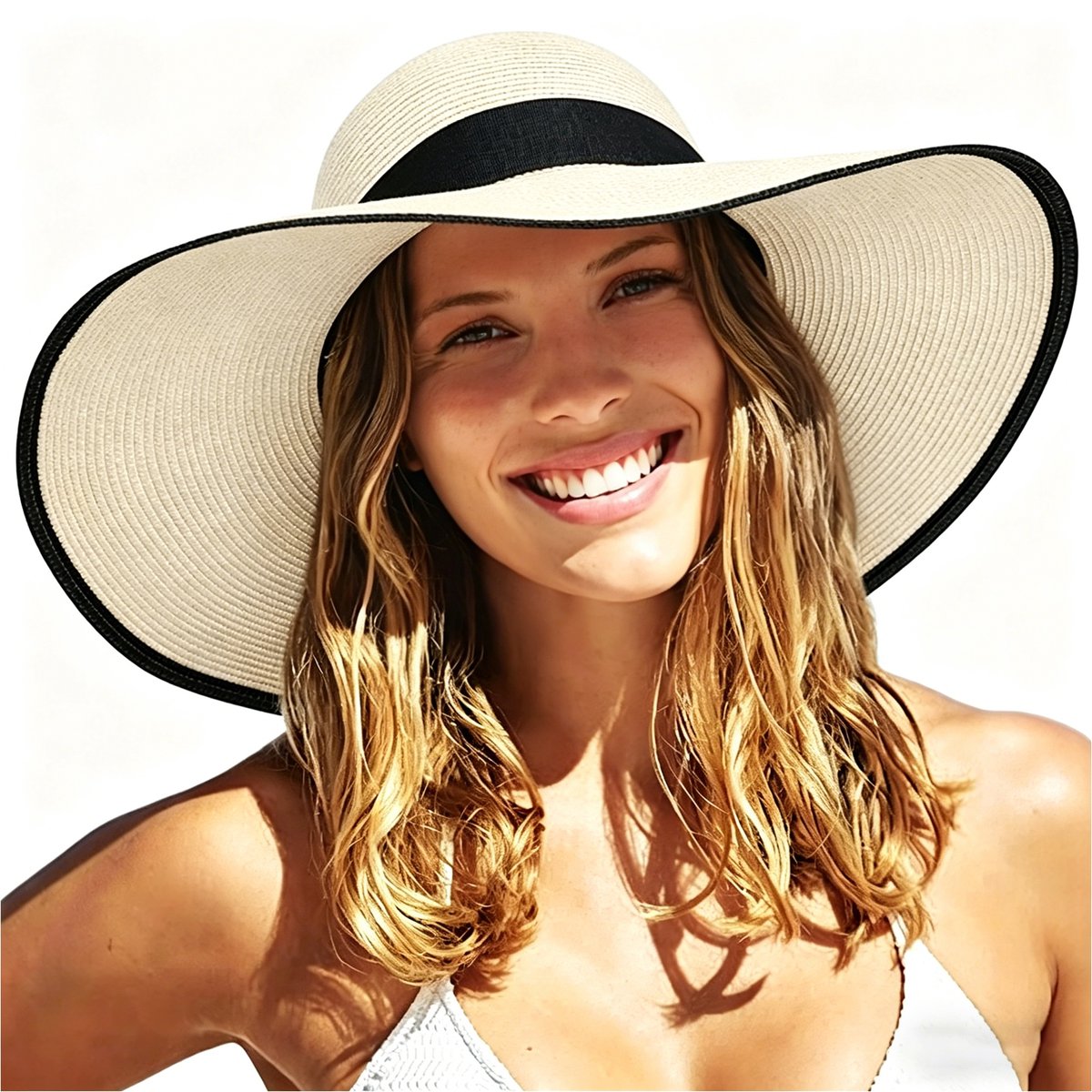 Dames strohoed - Panama hoed - Fedora - strandhoed - zonnehoed met brede rand - oprolbare strohoed - UPF 50+ - lichtgewicht strohoed voor reizen - zomervakantie